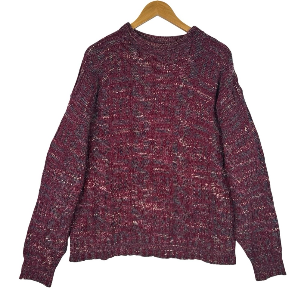 Vintage‎ 90s Thane Sweater Mens L Marled Knit Textured Crewneck USA Grandpa Core